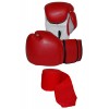 Red Boxing Gloves, Bonded Leather with Air Max Palm, Mexican Red Handwraps Included.